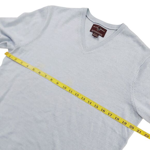 Black Brown 1826 Sweater Mens Medium Light Blue Fine Merino Wool Knit V-Neck - Picture 9 of 10
